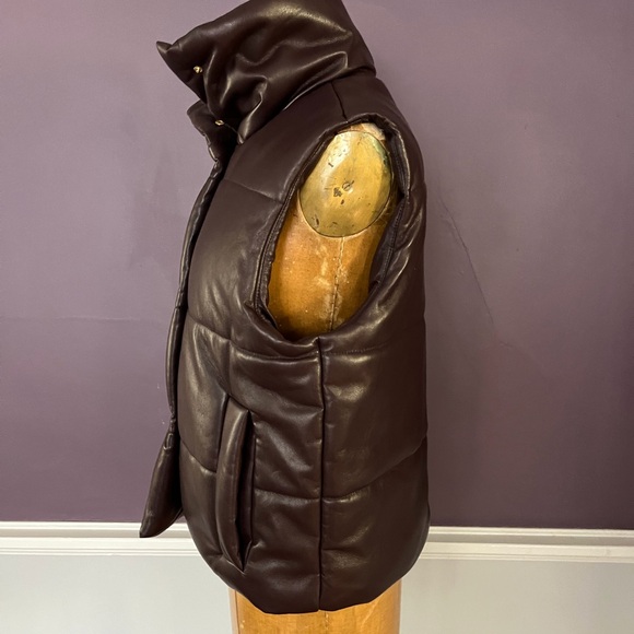 Nanushka Vegan Leather Modern Puffer Vest in AubergineFeels like BUTTAH! - Picture 5 of 12